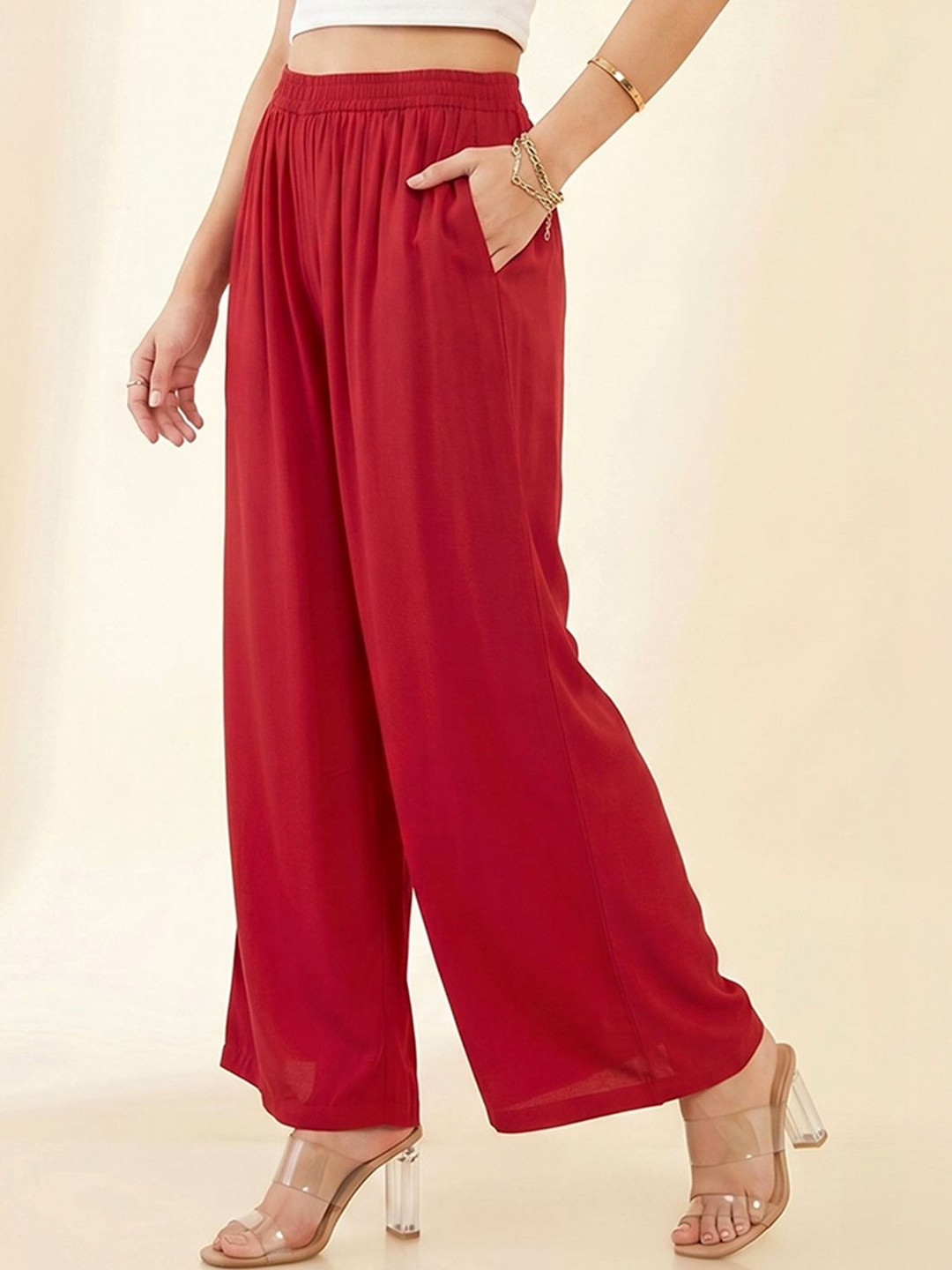 ADDYVERO Women Loose Fit High-Rise Easy Wash Trousers