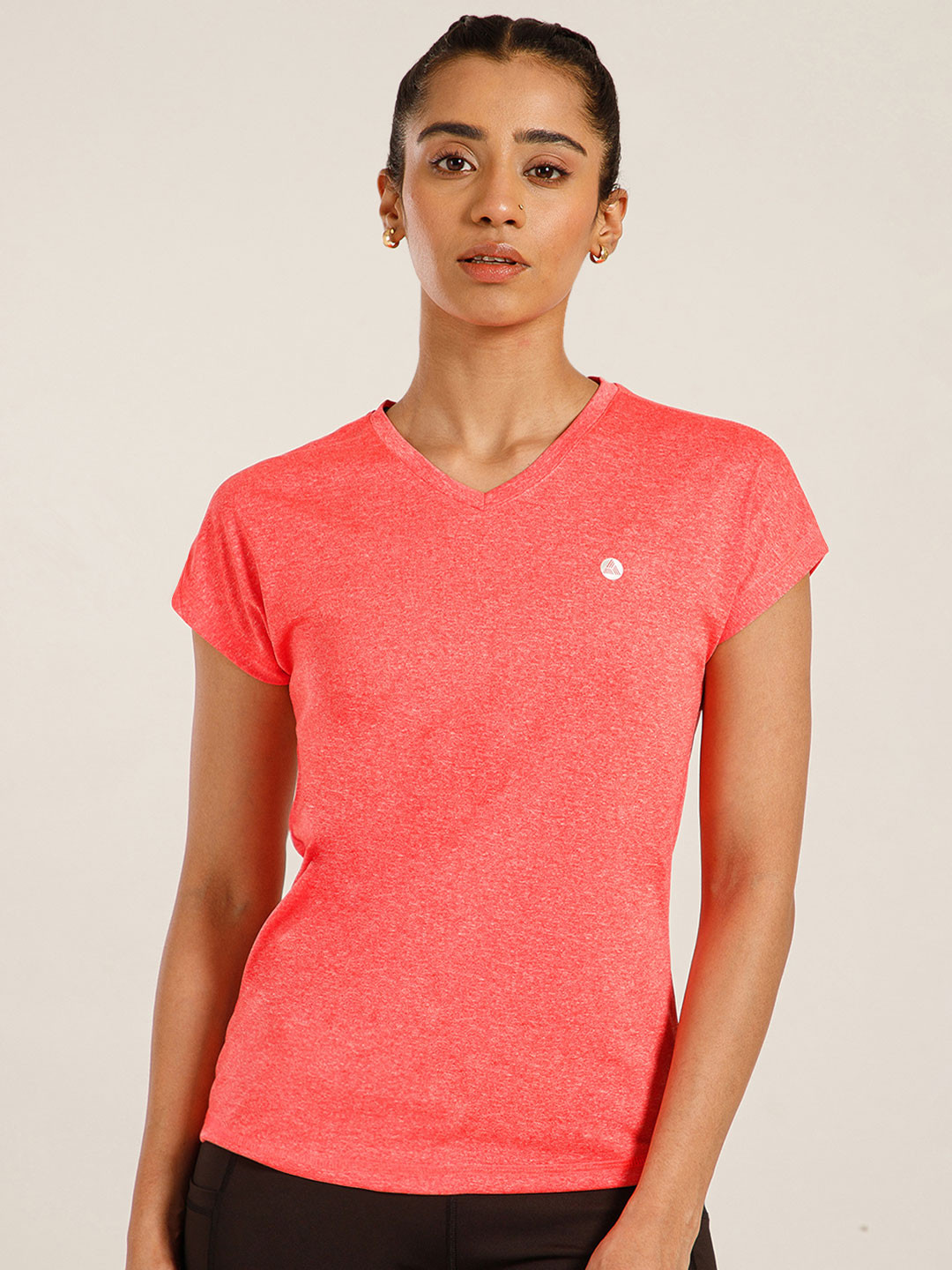 ATHLISIS Women Coral V-Neck Extended Sleeves Dri-FIT T-shirt