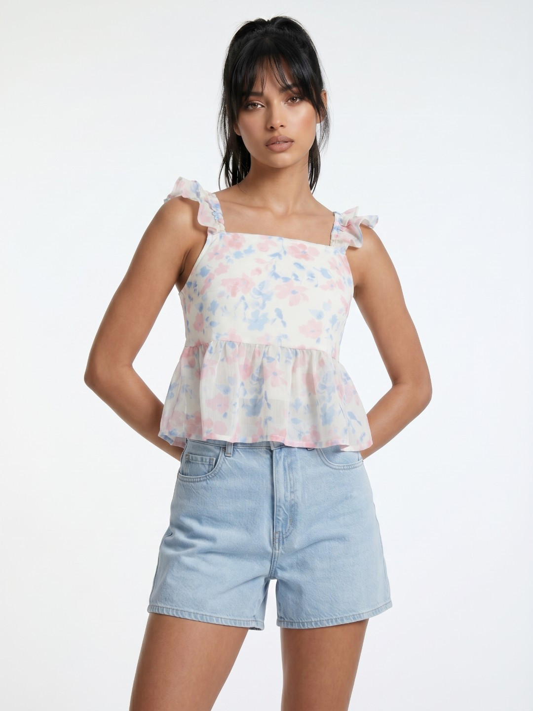 glitchez Floral Print Peplum Top