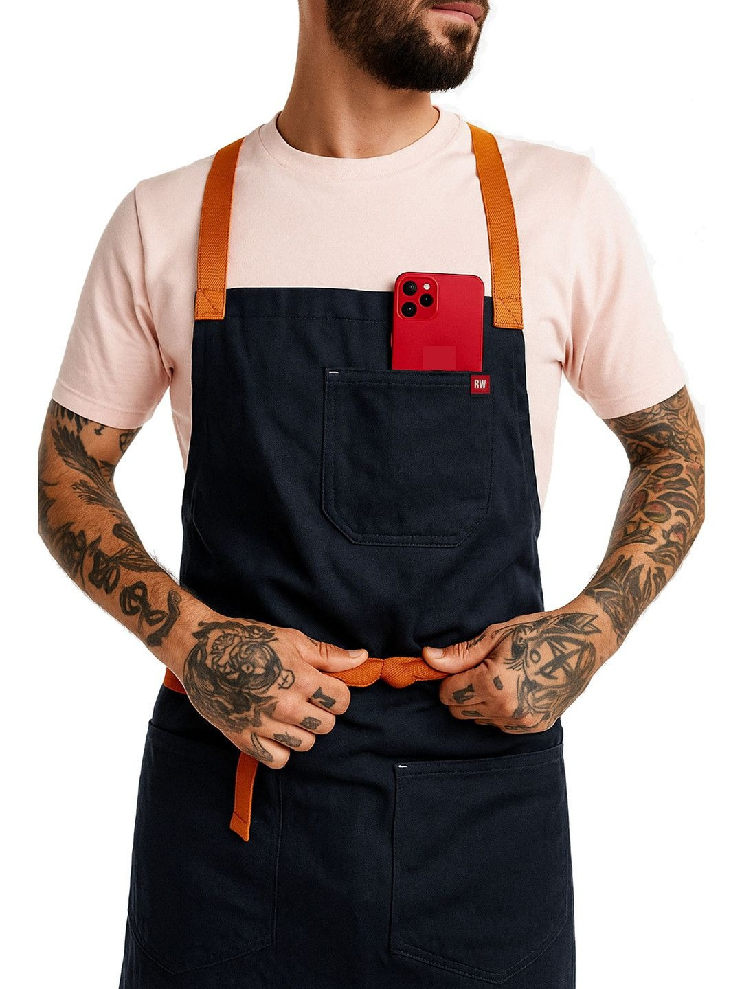ReedWorth Midnight Blue Pro Chef Apron with Orange Straps Crossback