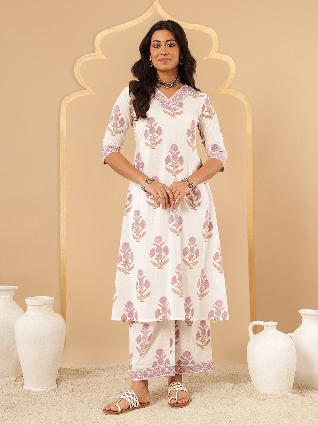 Ginni Arora Label Women Floral Printed Regular Pure Cotton Kurta with Palazzos