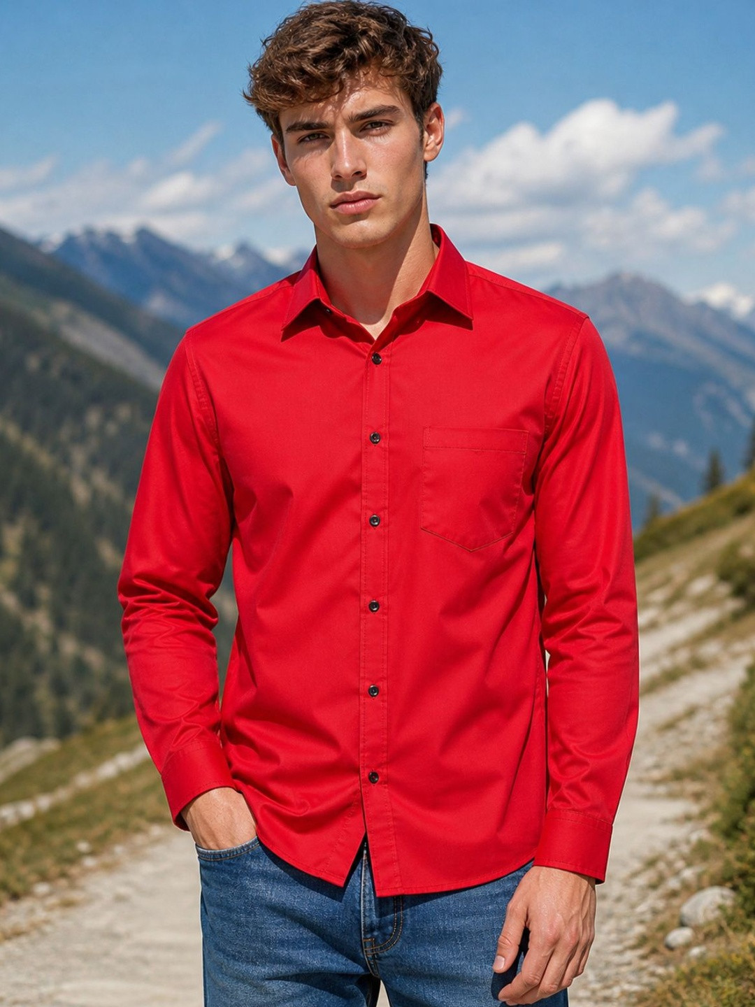 The Roadster Lifestyle Co Cotton Spread Collar Full Sleeves Shirt