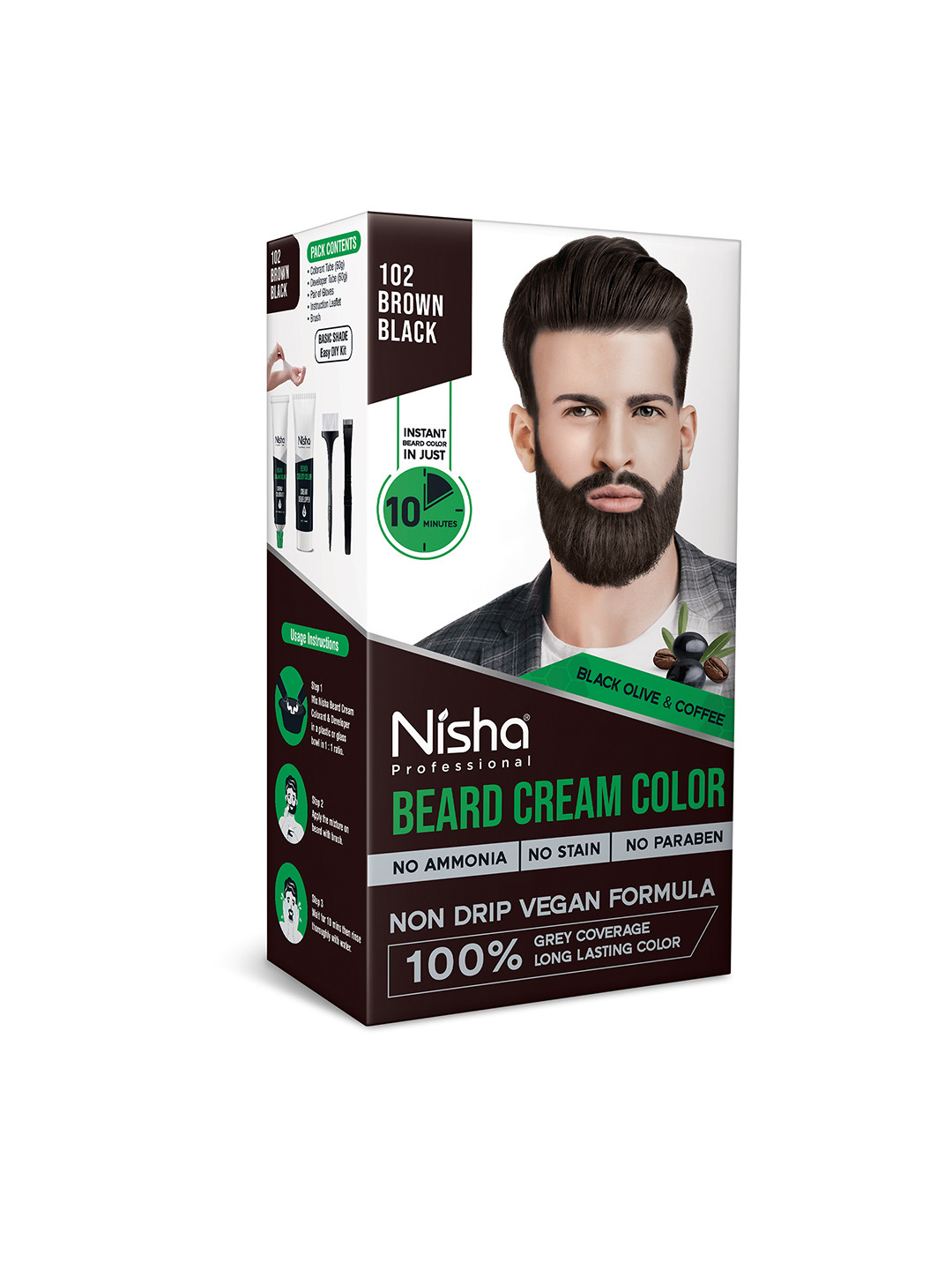 Nisha Beard Cream Color - 120 g - Brown Black