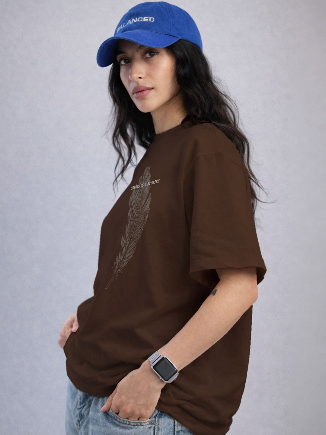 The Roadster Lifestyle Co Printed Organic Cotton Round Neck Oversized Tshirt
