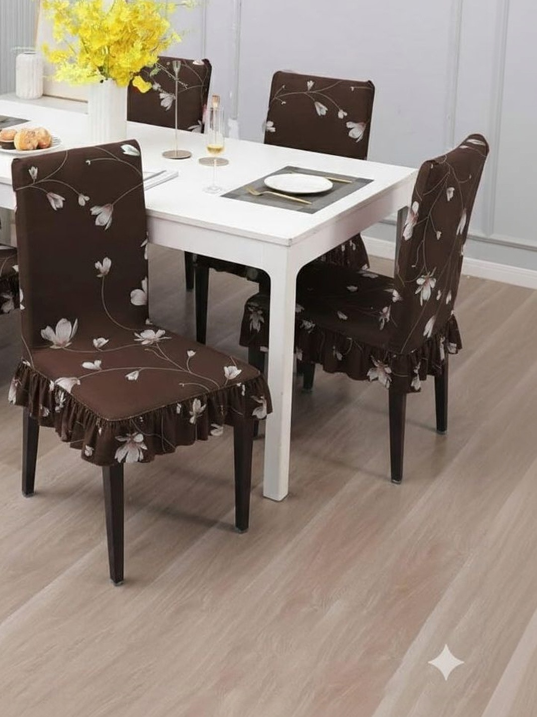 DFH 4-Pcs Brown Printed Durable Chair Covers