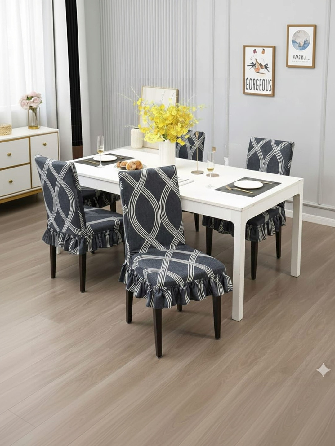 DFH 4-Pcs Navy blue Printed Durable Chair Covers