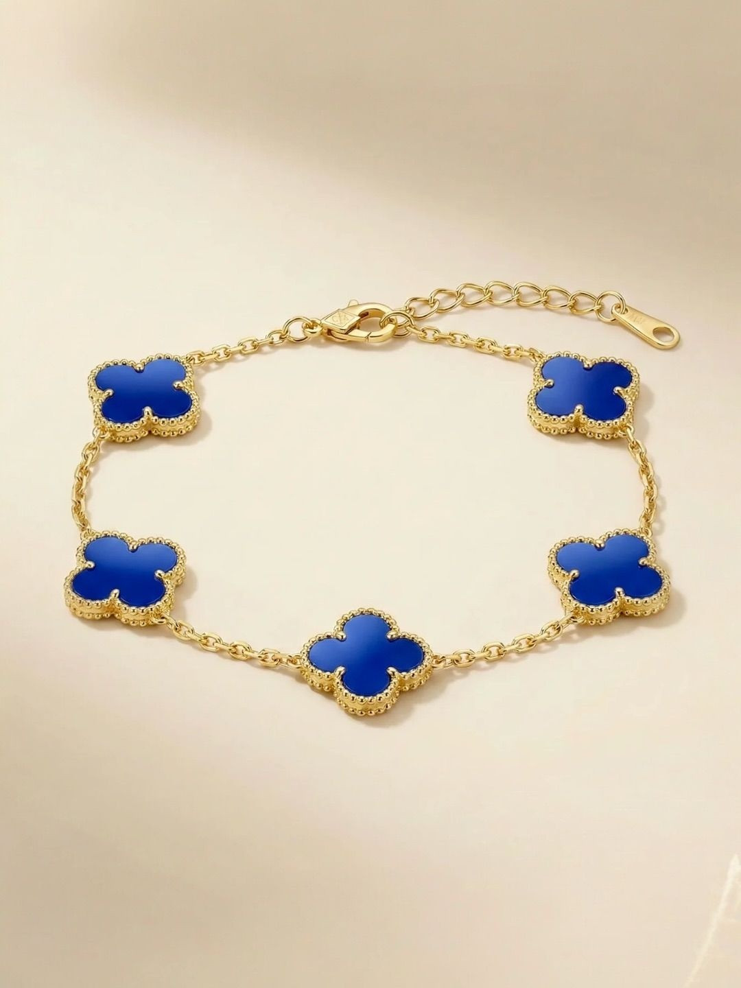JYARSH Women Gold Plated Anti-Tarnish Stainless Steel Blue Clover Bracelet
