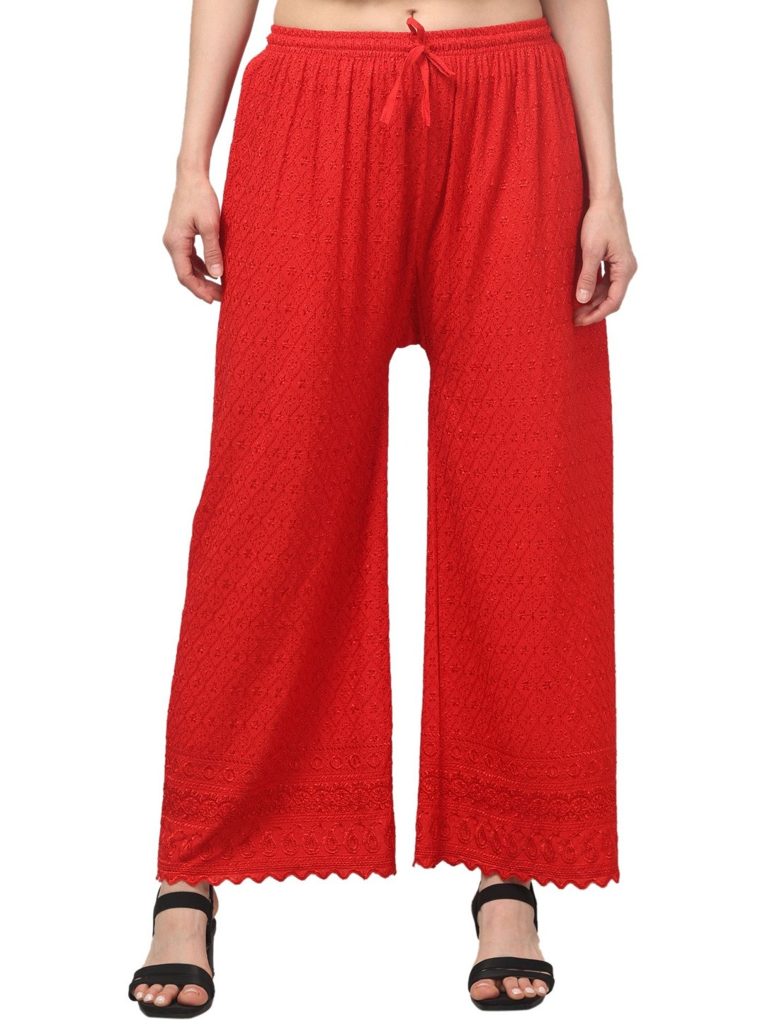 KGFONECLOTH Women Embroidered Knitted Ethnic Palazzos