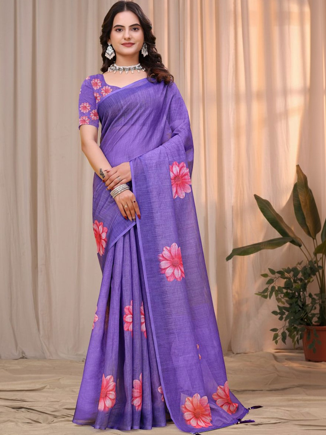 DHANLAXMI SAREES Floral Pure Linen Fusion Kota Saree