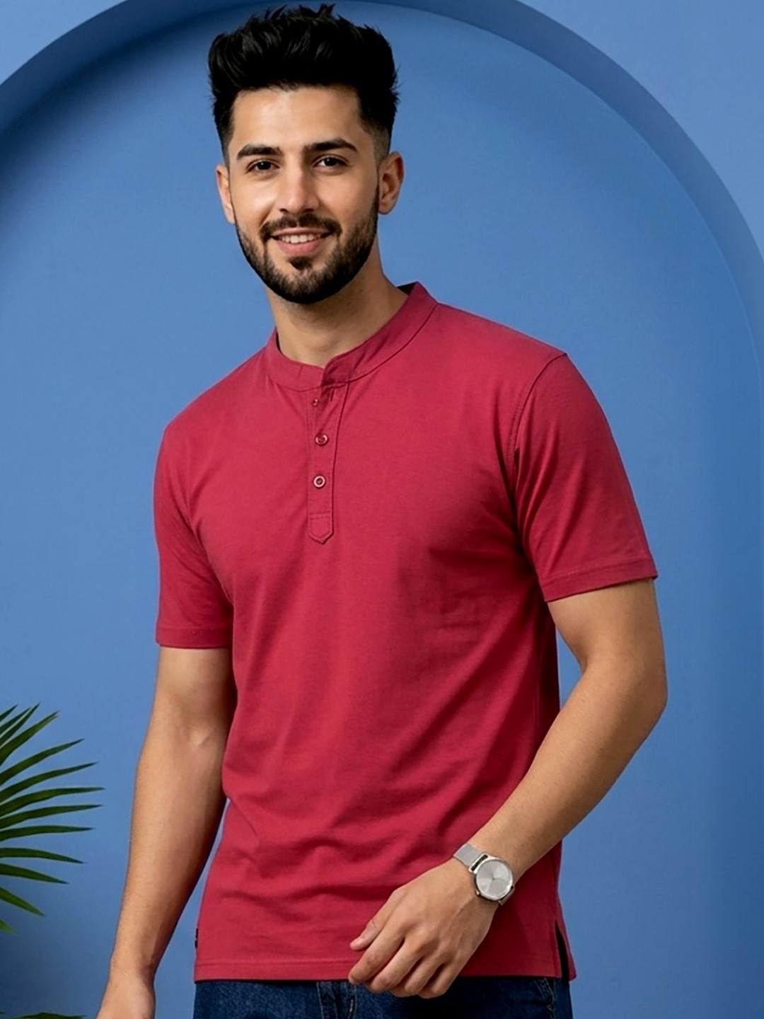 UNIBERRY JEANS Men Henley Neck T-shirt