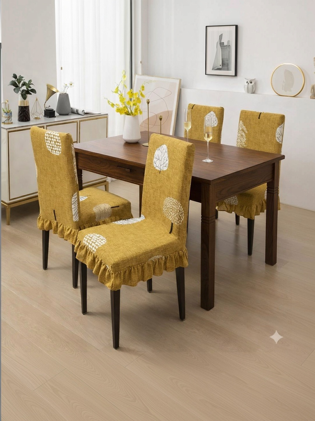 DFH 4-Pcs Mustard Printed Durable Chair Covers