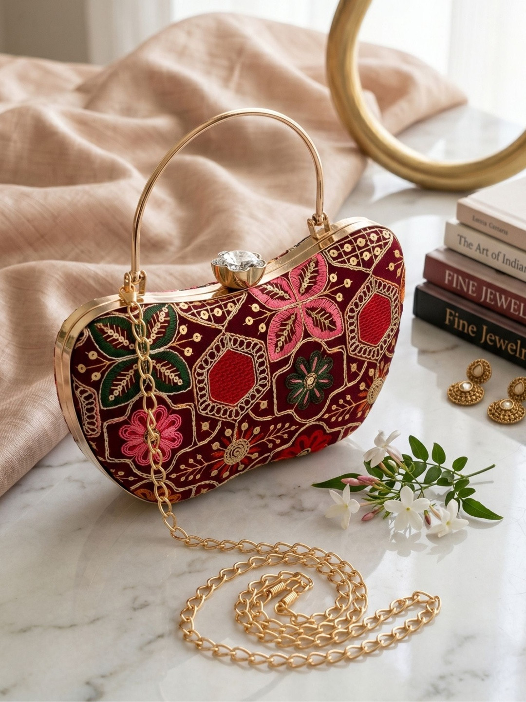 OSTY Embroidered Box Clutch