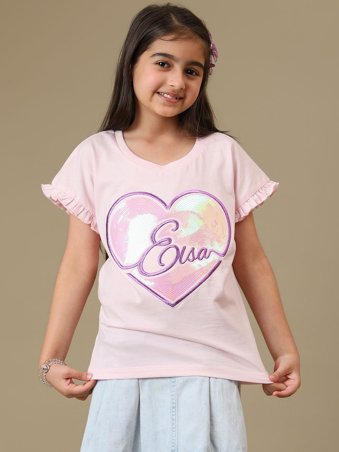 Kids Ville Girls Frozen Elsa Printed Round Neck Pure Cotton T-Shirt
