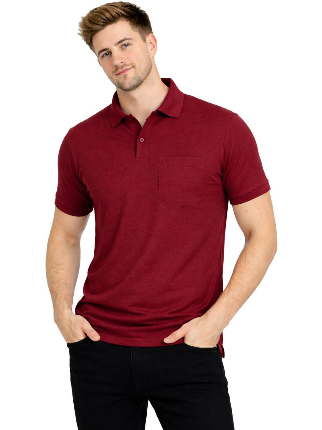 SMAN Men Polo Collar Pockets T-shirt