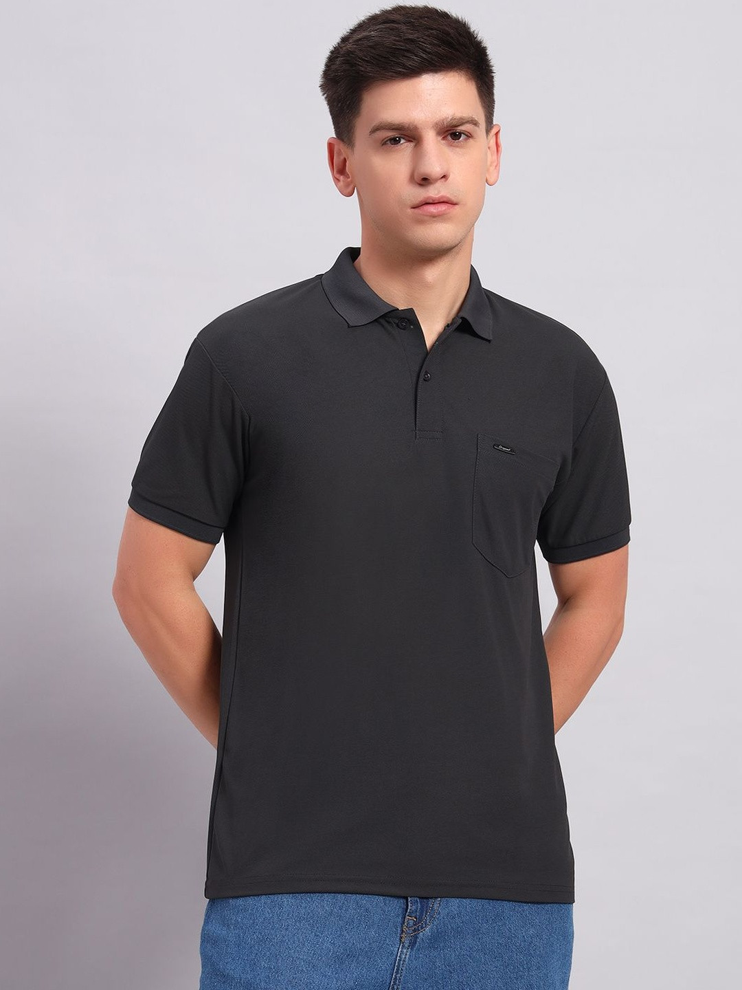 Charcoal Polo Collar Regular Fit T-shirt