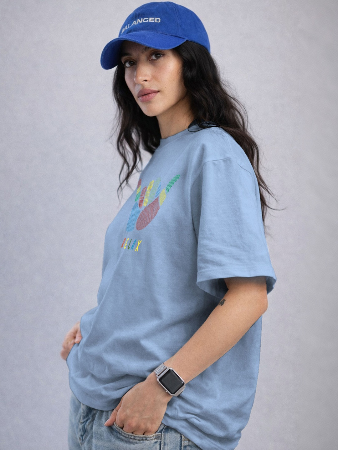 The Roadster Lifestyle Co Printed Organic Cotton Round Neck Oversized Tshirt