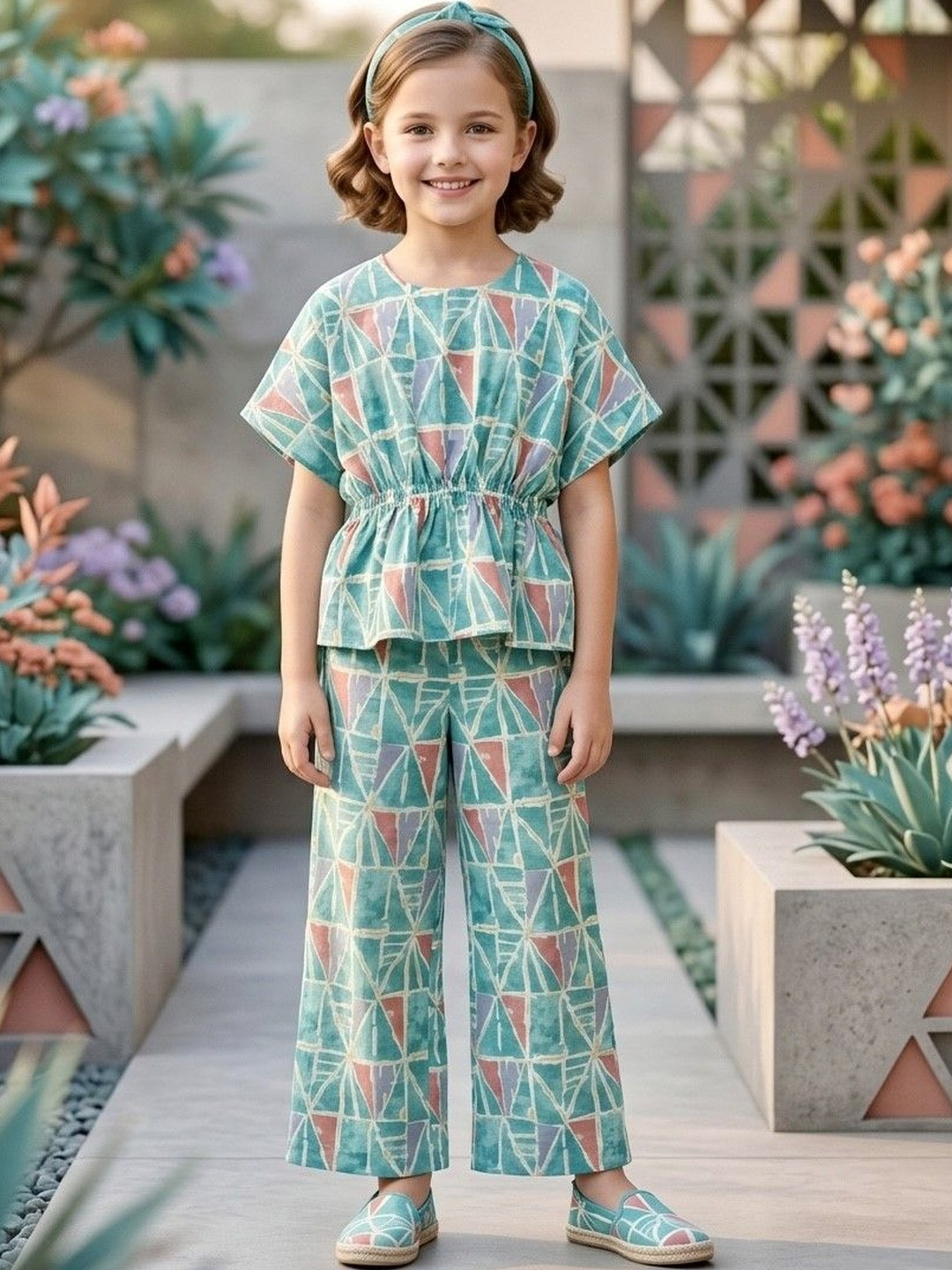 TRUFFLES Ruffled Cotton Printed Top with Palazzos