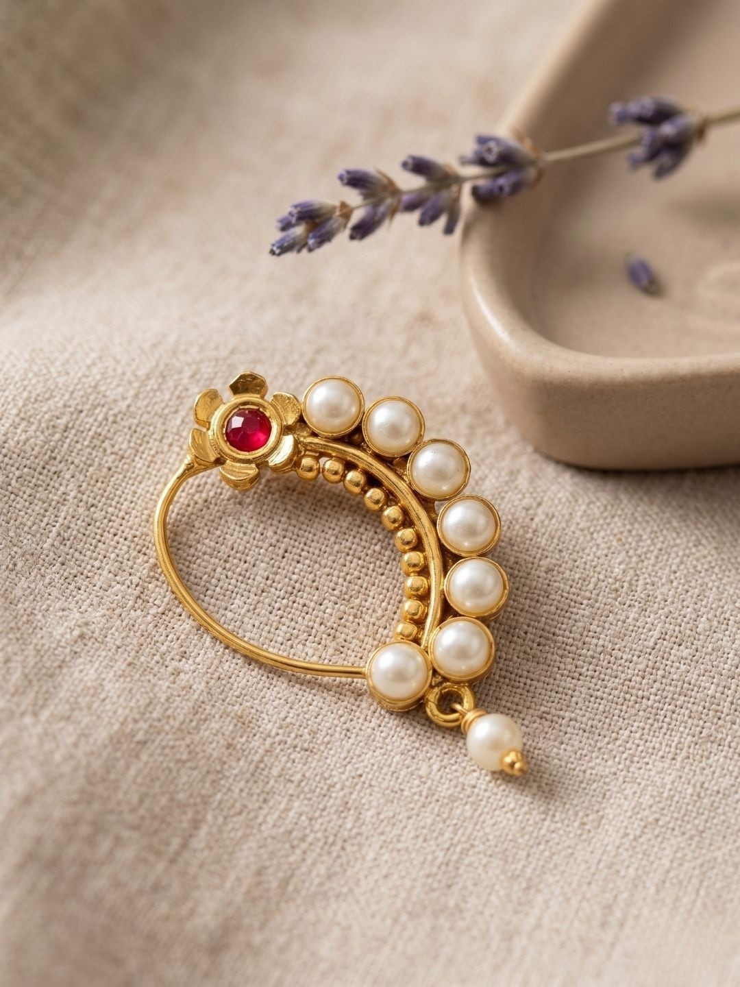 Jwella Gold-Plated Pearls Septum Nosepin