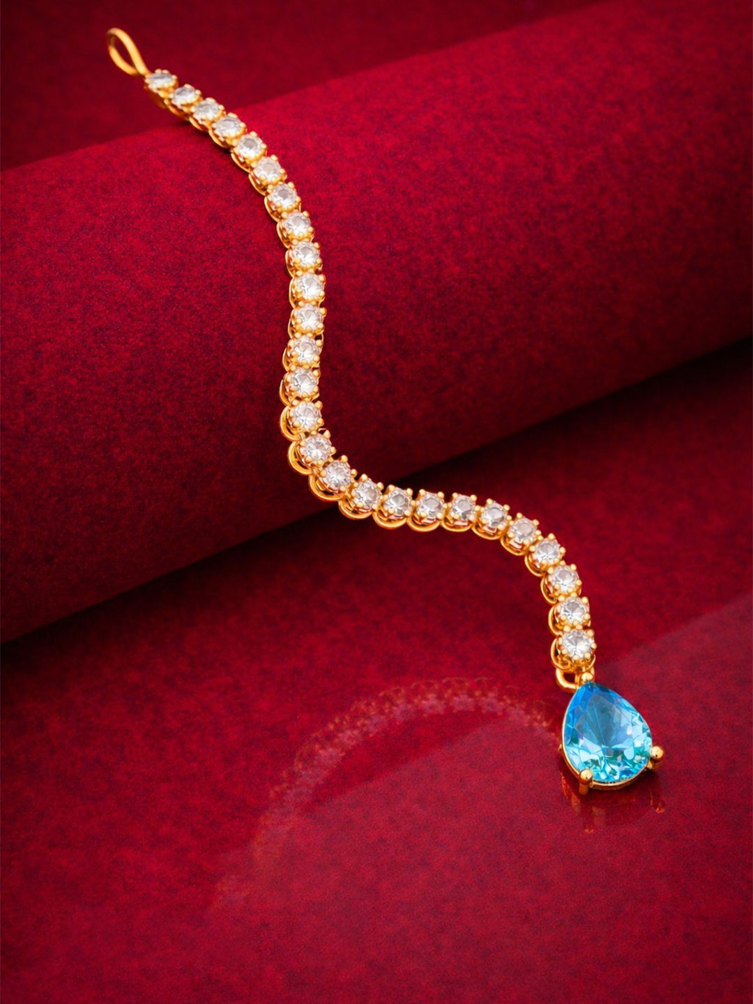 TANAIRA Gold-Plated American Diamond Studded Maang Tikka Head Jewellery