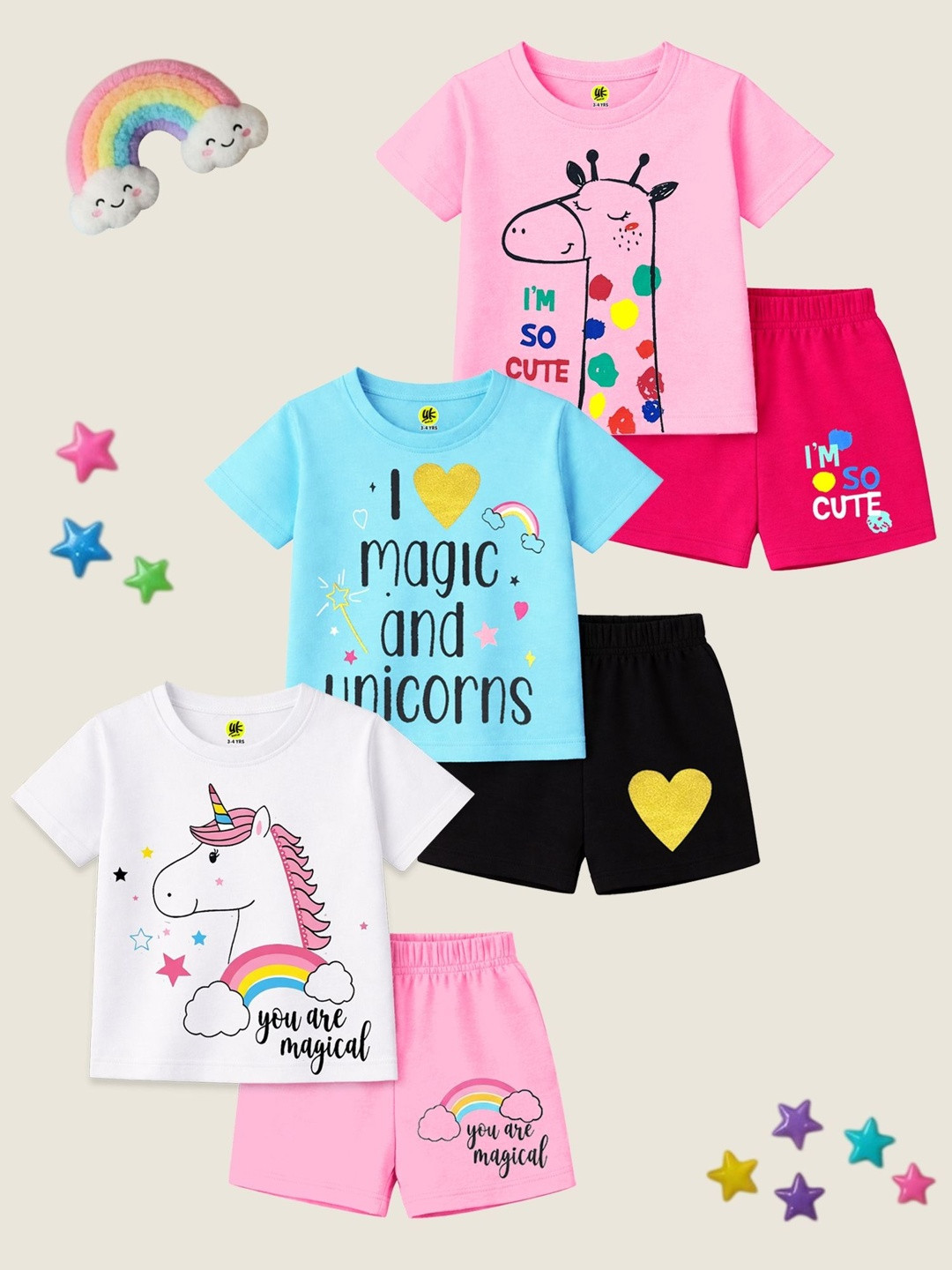 YK Girls Printed T-shirt with Shorts