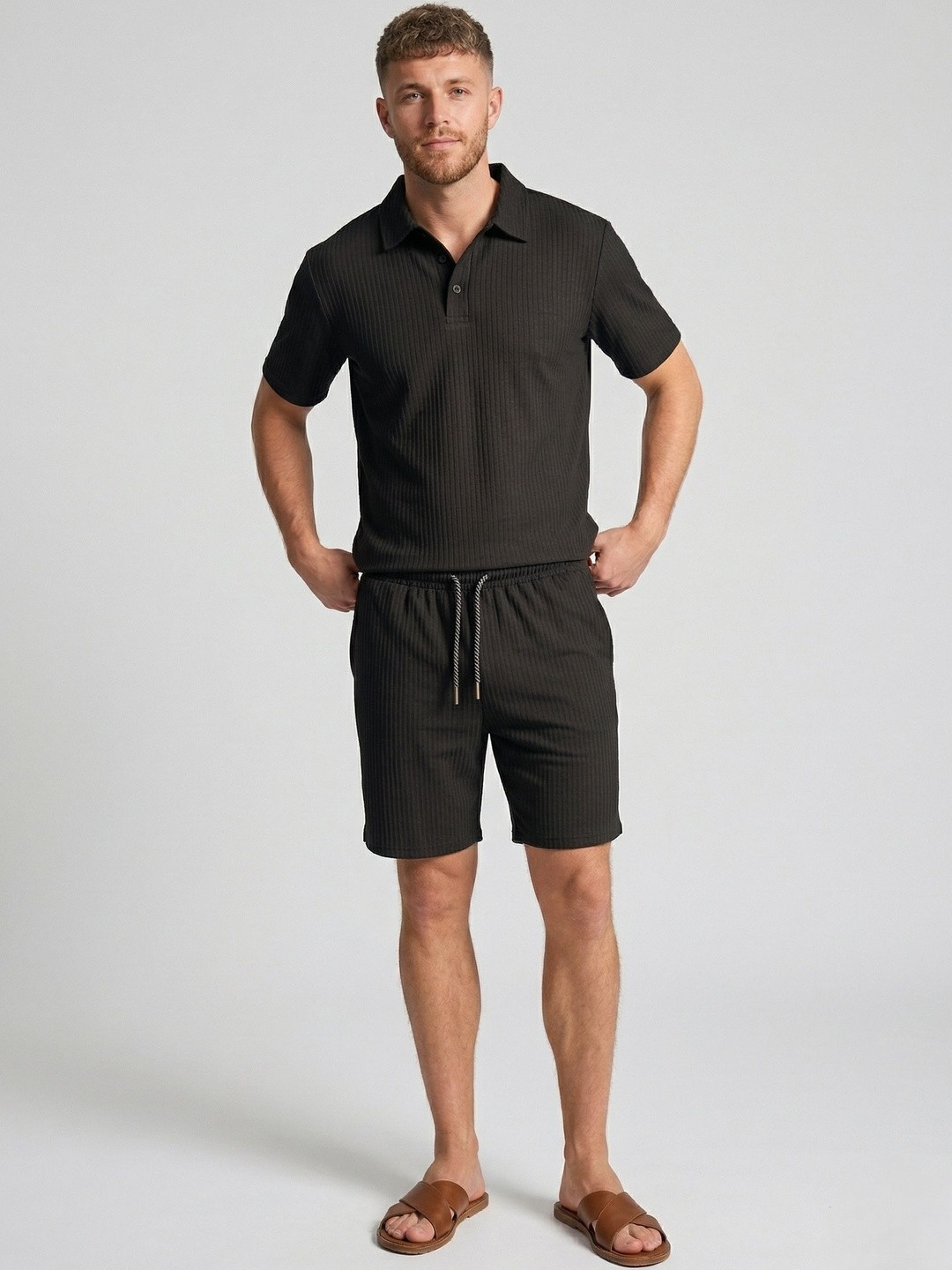 Amoldo Summer Checks Self Design T-shirt with Shorts