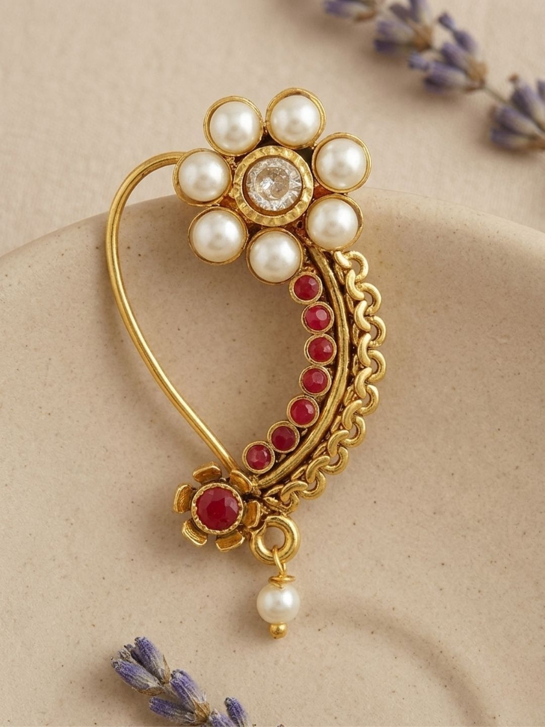 Jwella Gold-Plated Artificial Stones and Beads Nosepin