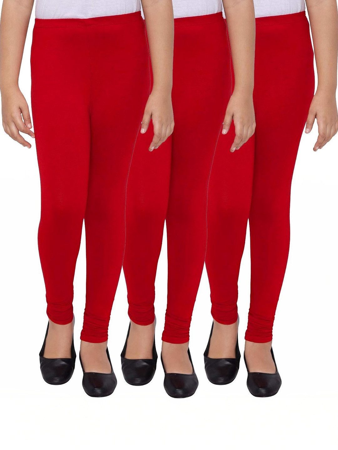 Kranberiie Girls Pack of 3 Cotton Blend Solid Ankle Length Leggings