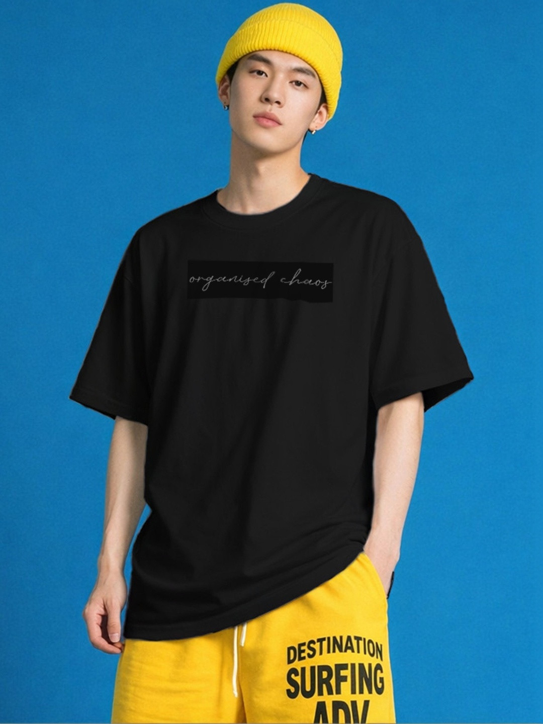 The Roadster Lifestyle Co Printed Organic Cotton Round Neck Oversized Tshirts