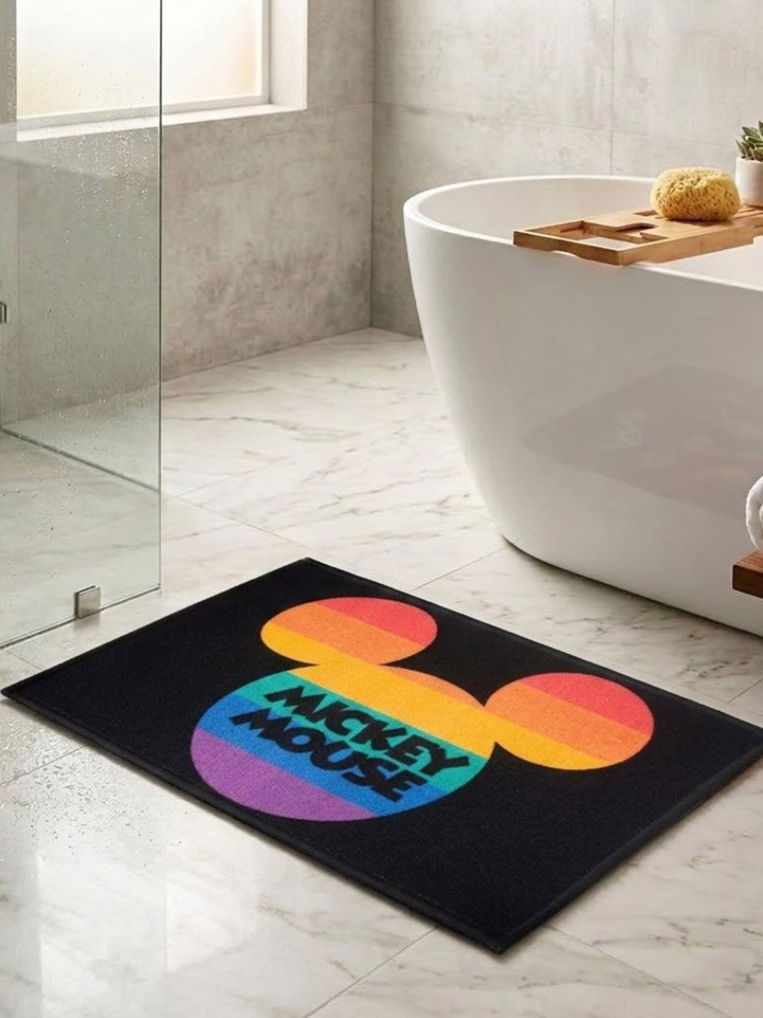 Athom Living Black Mickey Mouse Character Theme Kids Anti Slip Bathmat 57x37