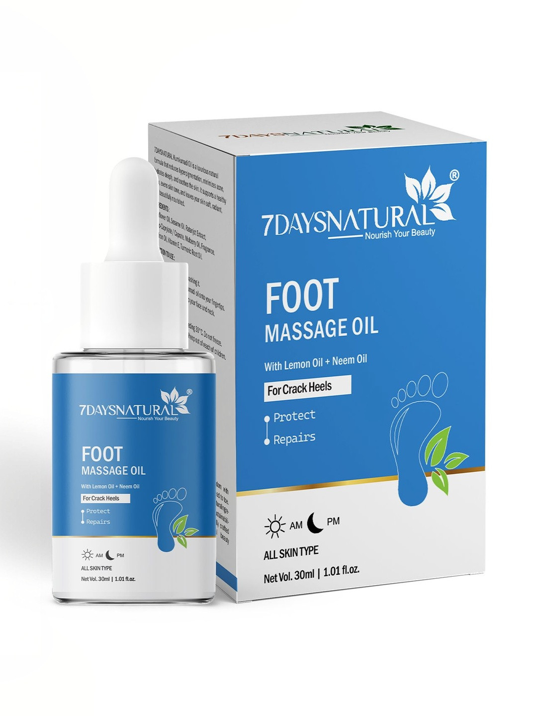7DAYSNATURAL Foot Massage Oil With Peppermint & Tea Tree For Foot Care & Relaxation - 30Ml