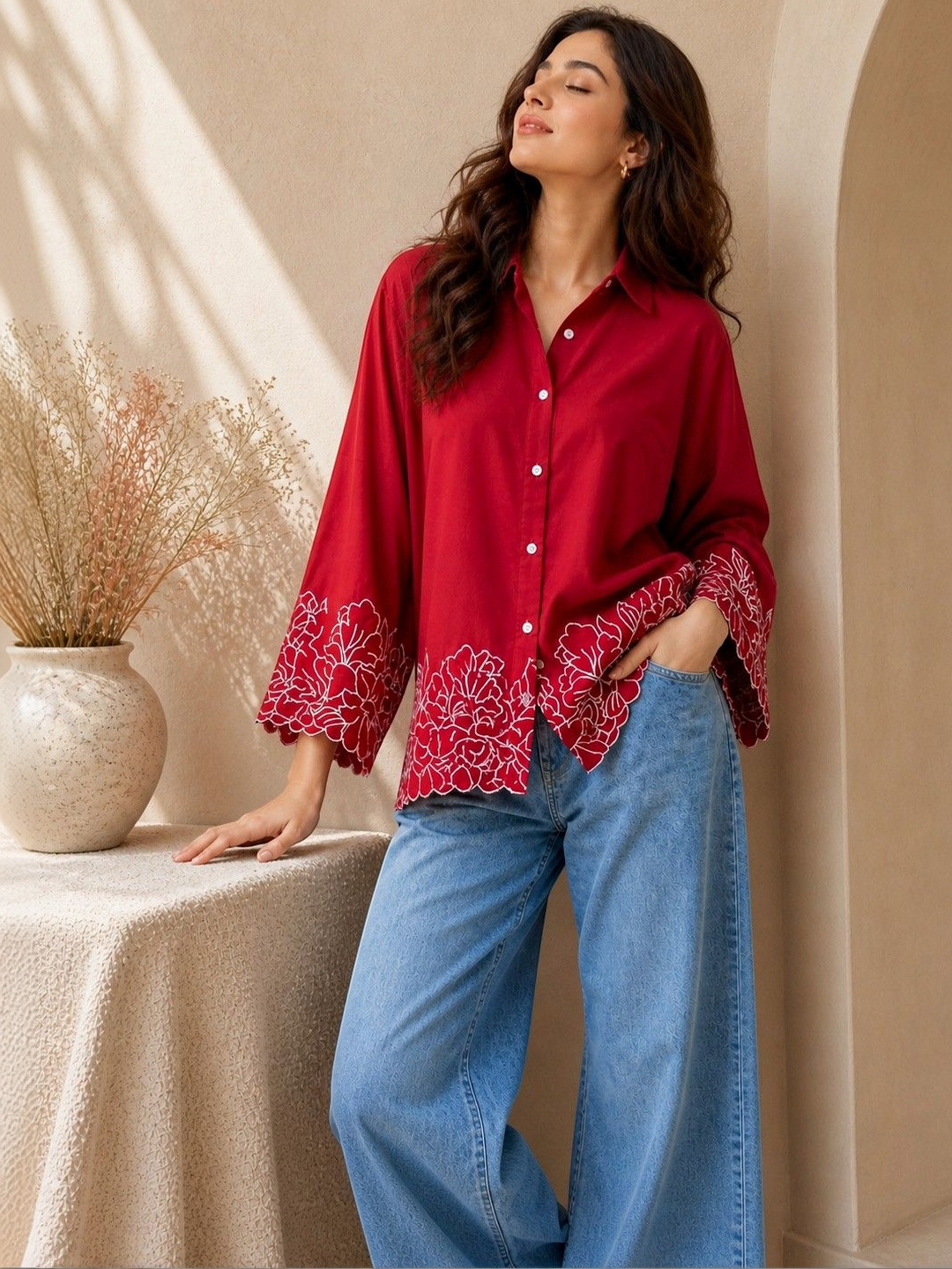 Tzelynn Floral Printed Pure Cotton Casual Shirt