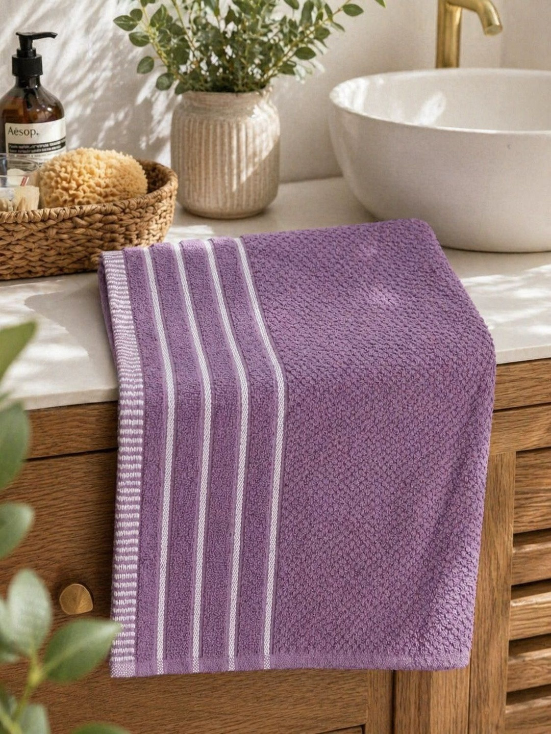 Satisfyn Lavender & Purple 1 Striped Cotton 450 GSM Bath Towel
