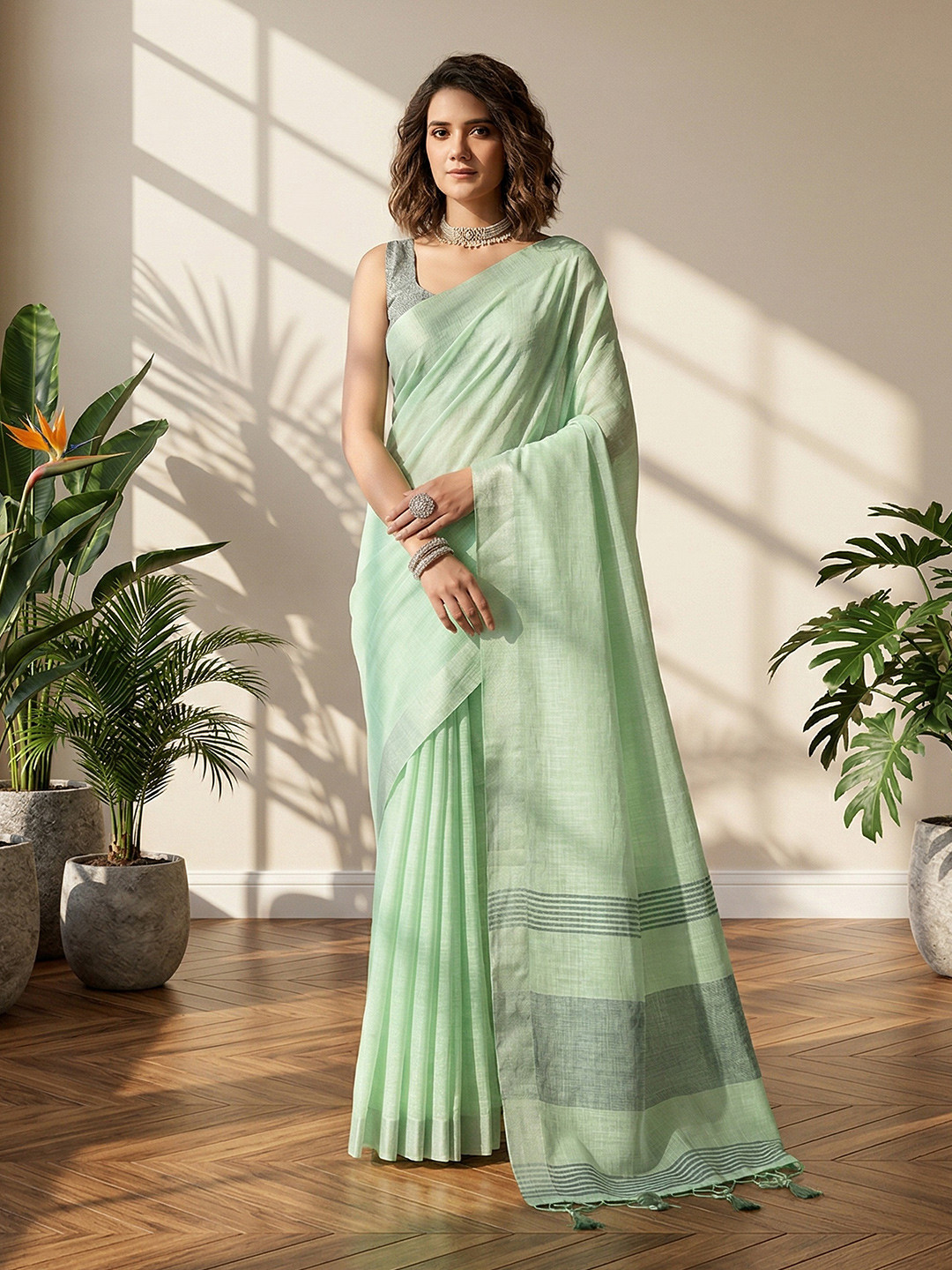 TASRIKA Woven Design Linen Blend Handloom Saree
