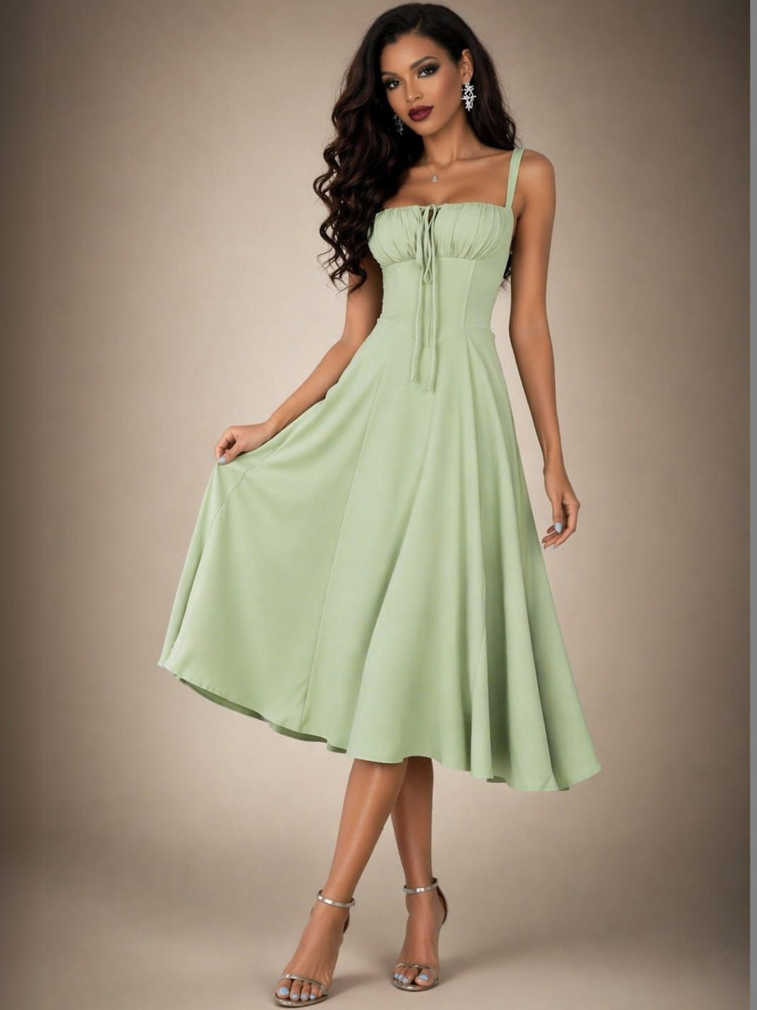 TRAQUILA Crepe Fit & Flare Midi Dress