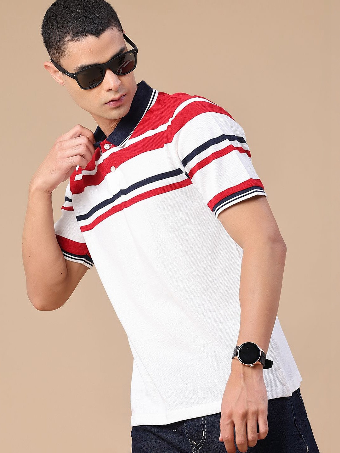 V-Mart Men Striped Polo Collar T-shirt
