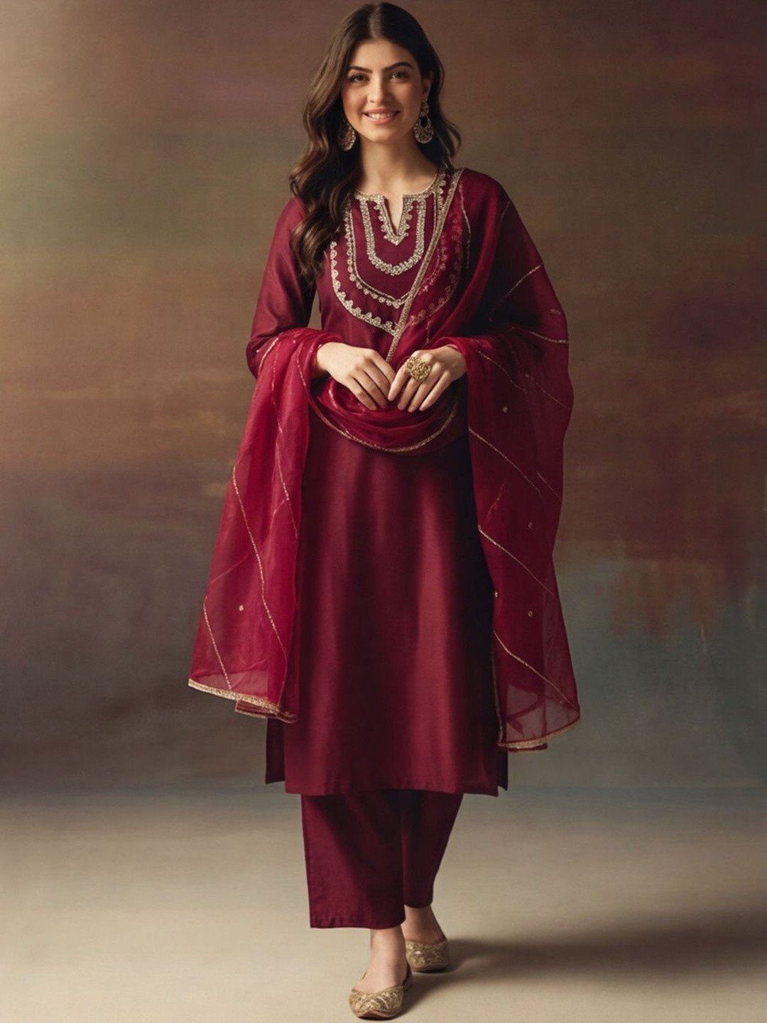 Jaipur Kurti Women Ethnic Motifs Embroidered Regular Thread Work Kurta with Trousers & With Dupatta