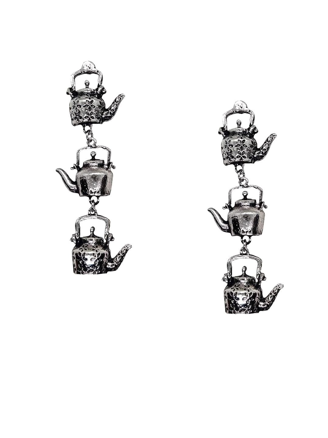 FURE Rhodium-Plated Tea Kettles Antique Oxidised Drop Earrings