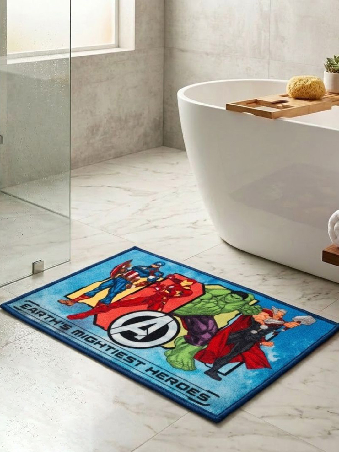 Athom Living Blue Marvel Character Theme Kids Anti Slip Bathmat 57x37