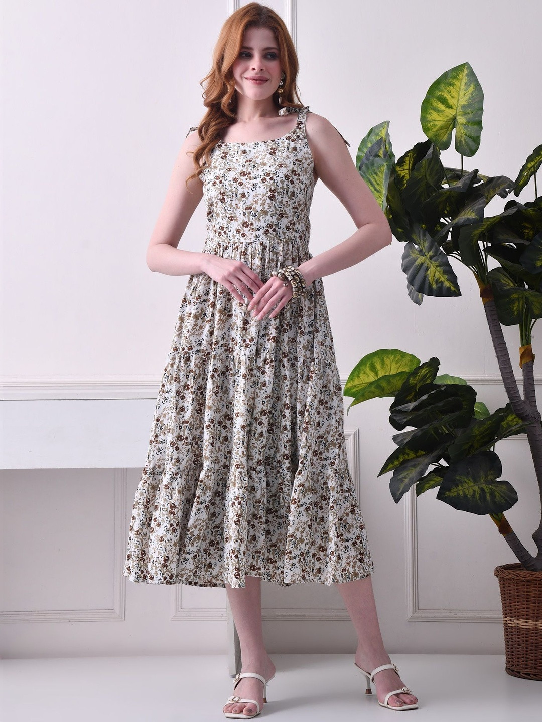 FLYING FEST Floral Print A-Line Midi Dress