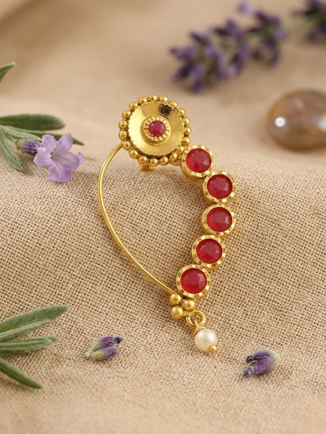 Jwella Gold-Plated Artificial Stones and Beads Nosepin