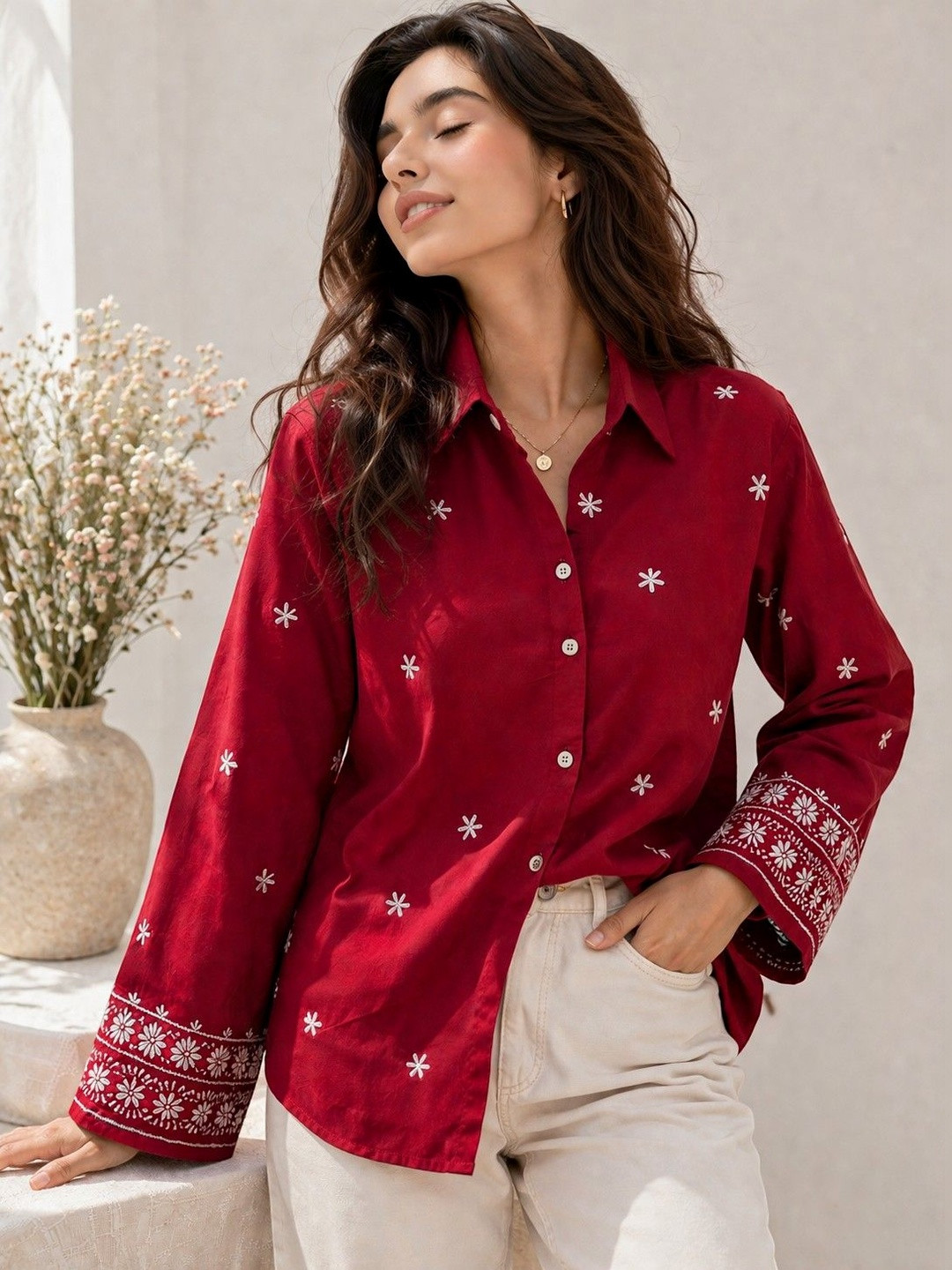 Tzelynn Floral Printed Pure Cotton Casual Shirt