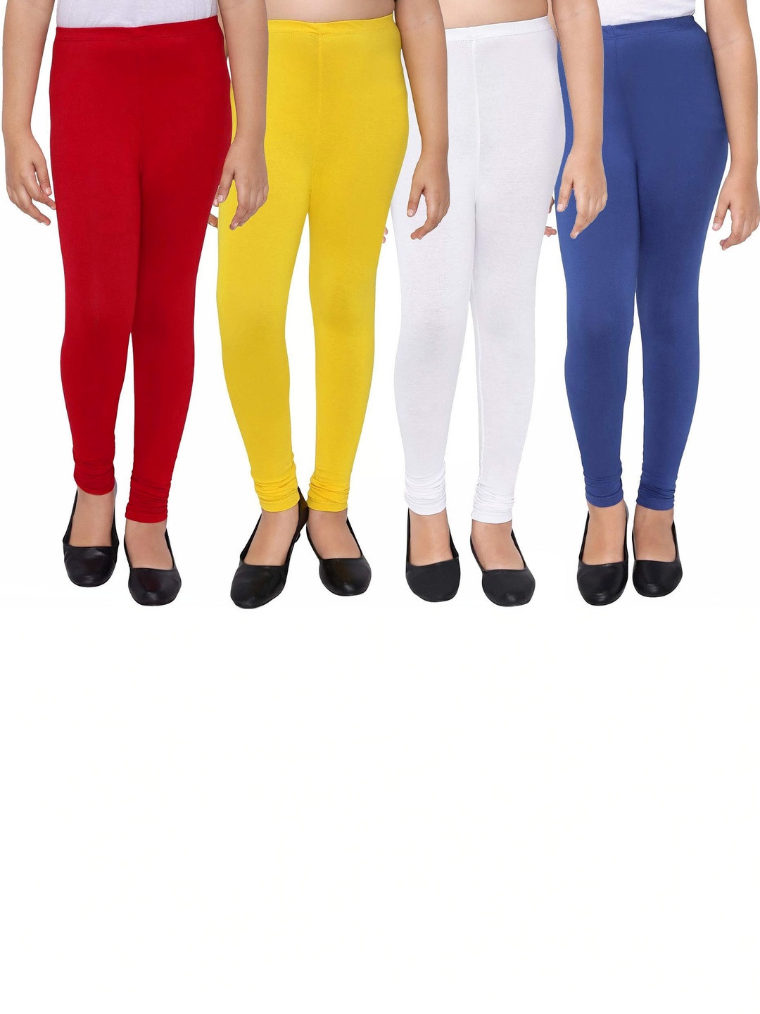 Kranberiie Girls Pack of 4 Cotton Blend Solid Ankle Length Leggings