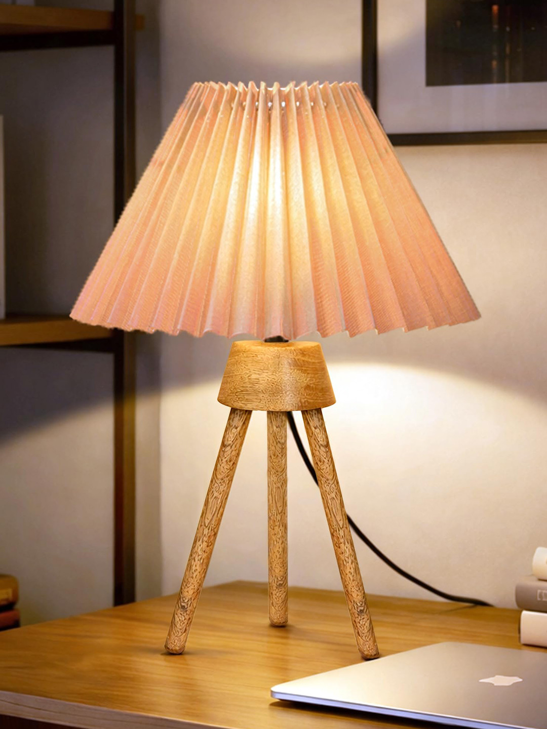 Homesake Rustic Warm Yellow Wood Frustum Textured High Quality Electrical Table Lamps