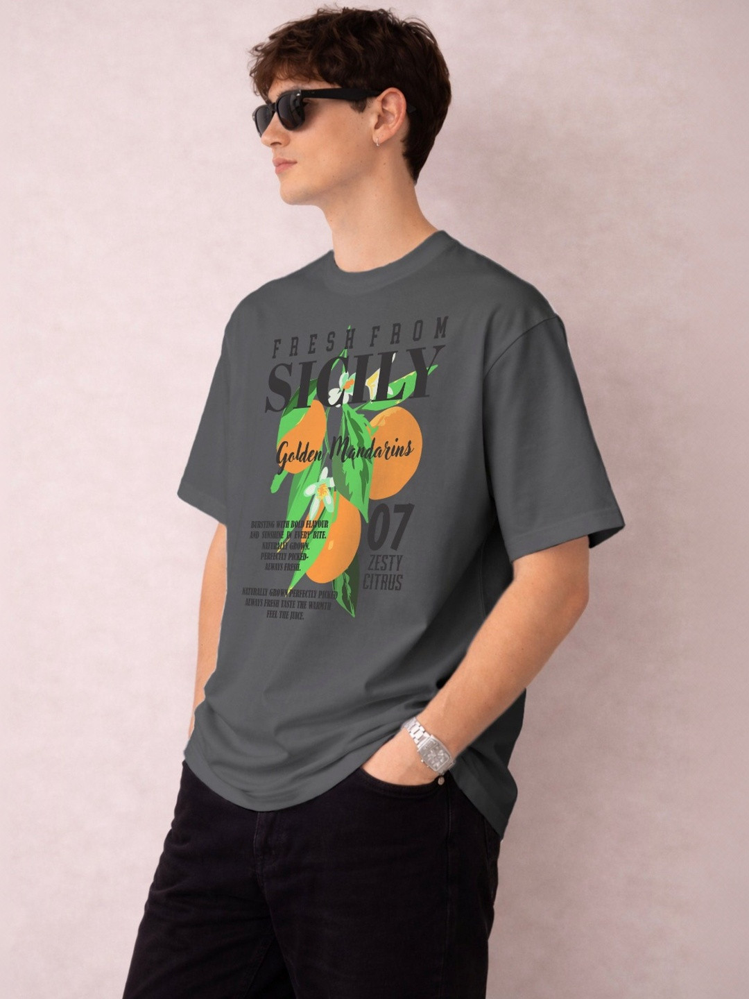 The Roadster Lifestyle Co Printed Organic Cotton Round Neck Oversized Tshirts