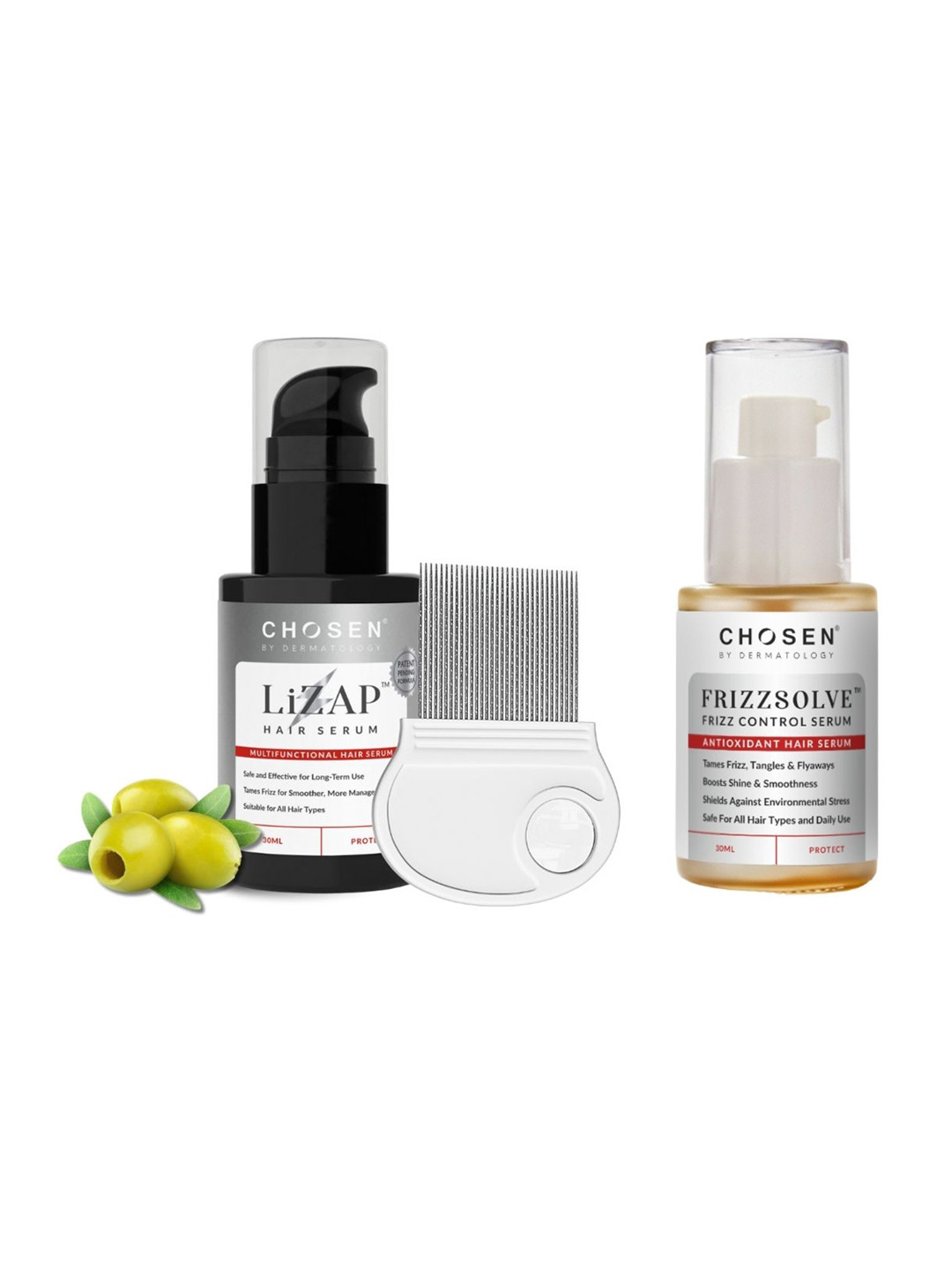 CHOSEN Set of 3 Unisex Hair Serum with Comb