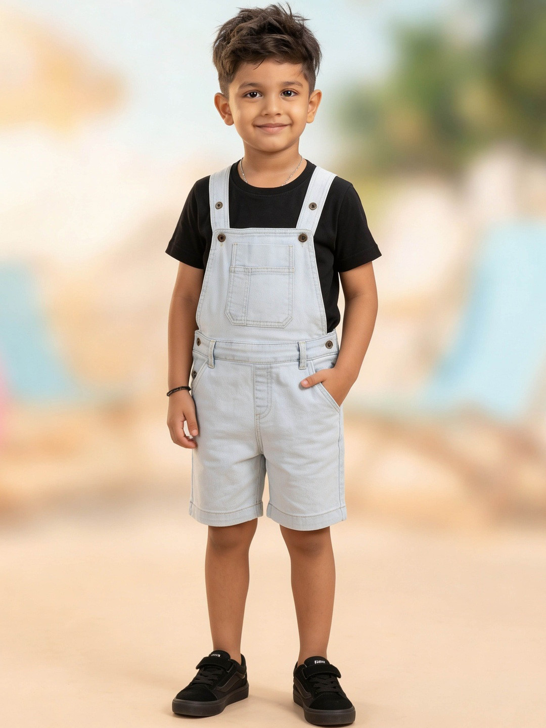 KiddoPanti Boys Printed Straight Leg Short Dungarees