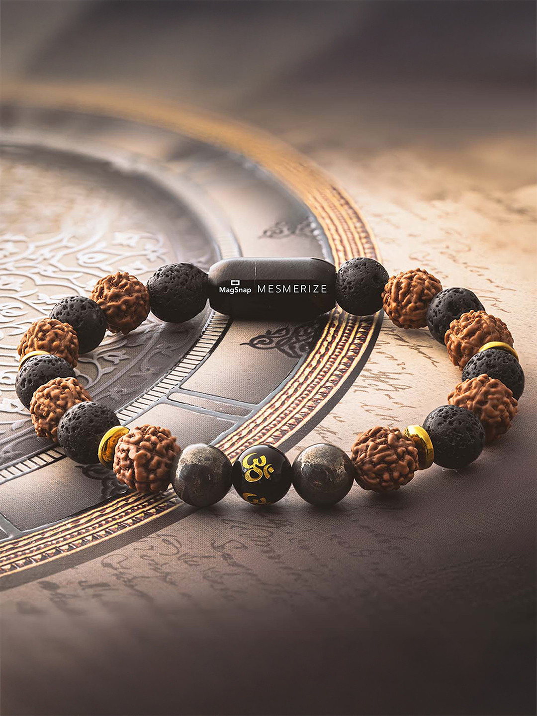 Mesmerize Rudraksh Pyrite Om Stone Bracelet with Magsnap