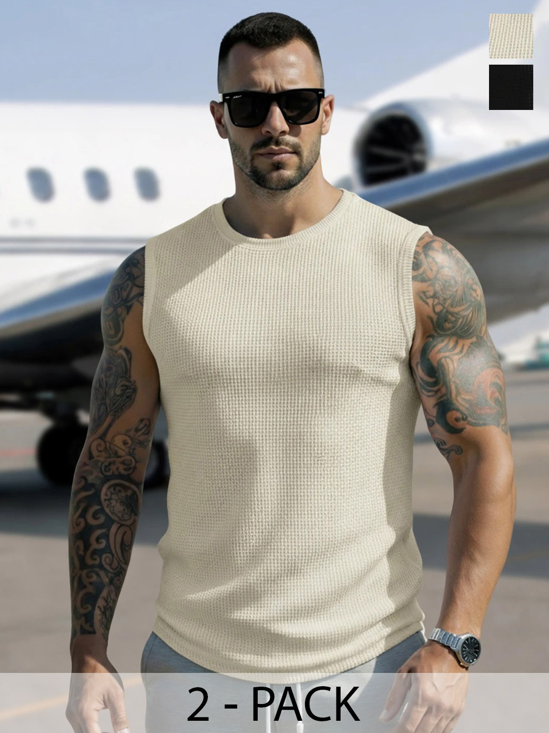 Narsingha Dreams Pack of 2 Self Design Cotton Tank