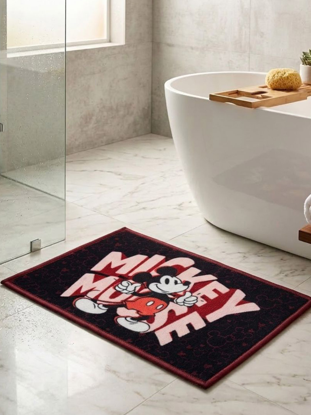 Athom Living Red Disney Mickey Mouse Character Theme Kids Anti Slip Bathmat 57x37