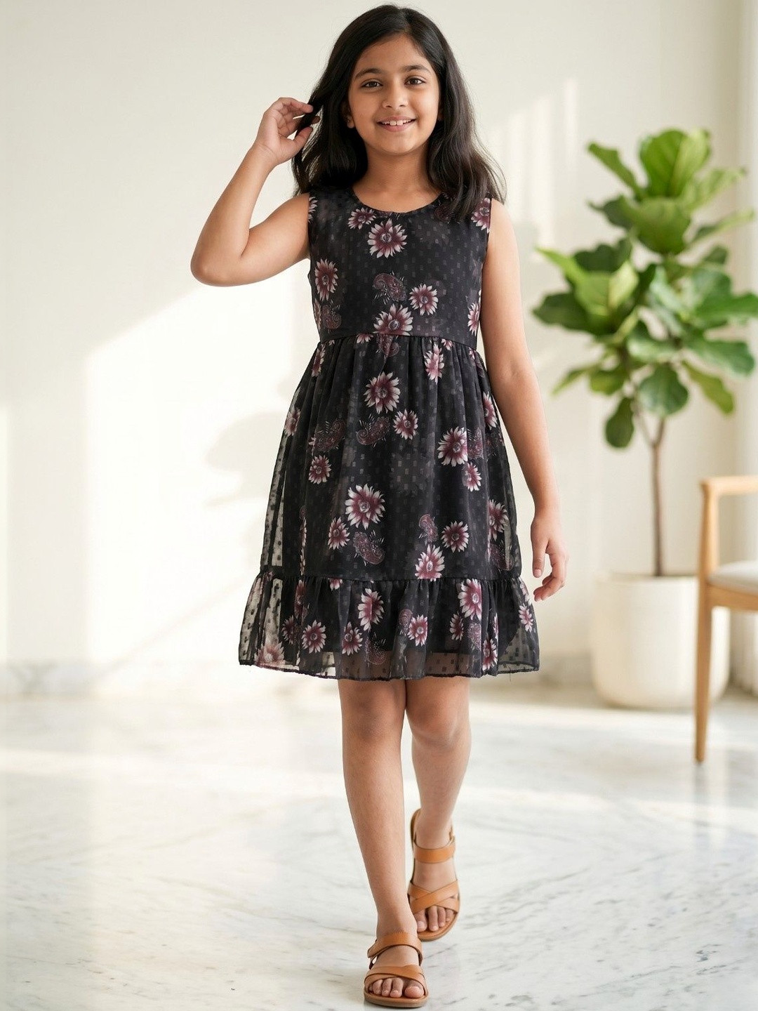 Color Trends Floral Print Georgette Fit & Flare Dress